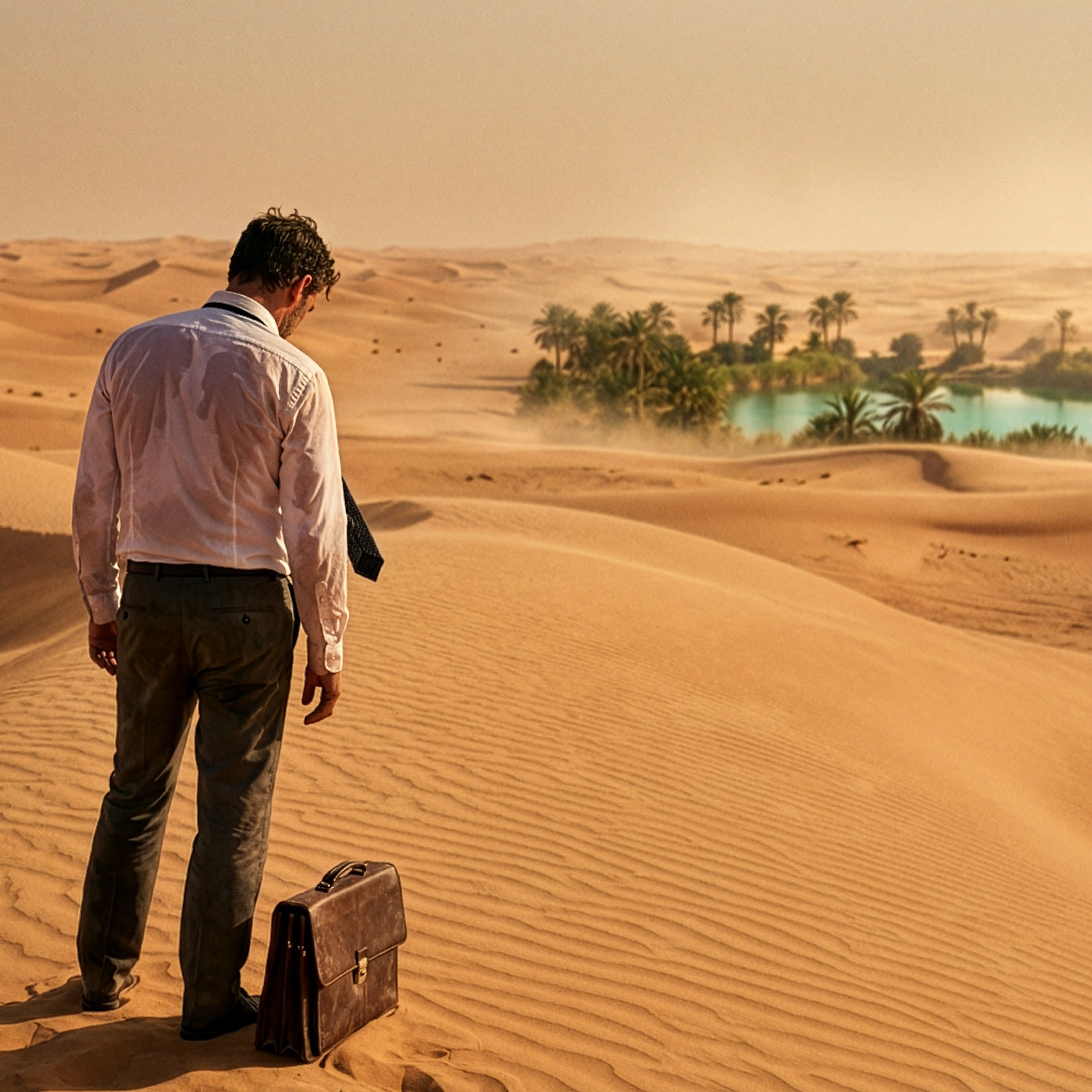 Businessman Seeking Relief at Oasis